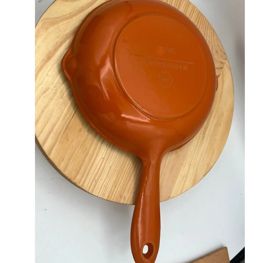 VTG MCM Dansk Mario Batali Persimmon Cast Iron Enamel Skillet Frying Pan 7